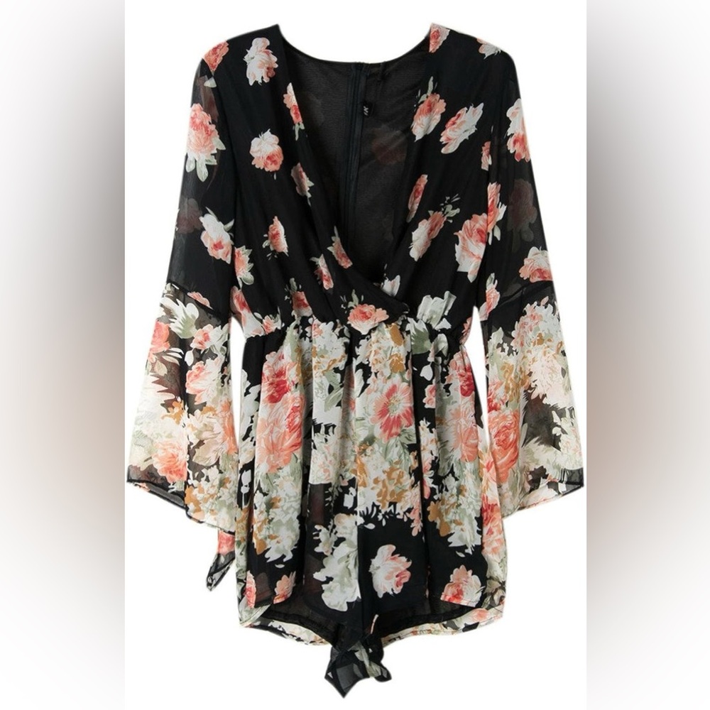 Floral Black Romper